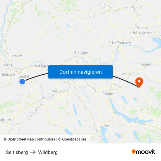 Seltisberg to Wildberg map