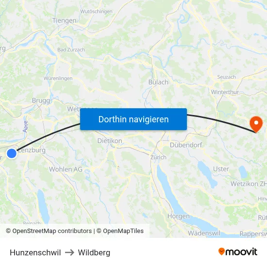 Hunzenschwil to Wildberg map