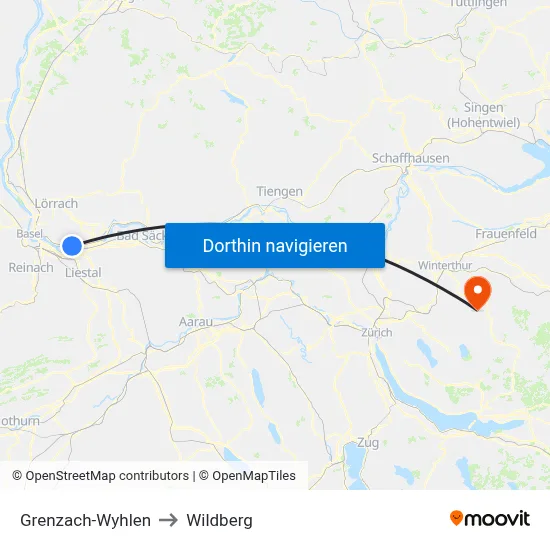 Grenzach-Wyhlen to Wildberg map