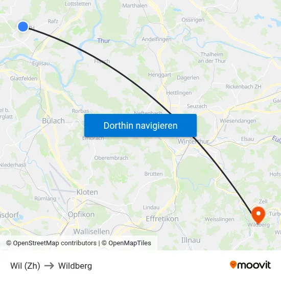 Wil (Zh) to Wildberg map