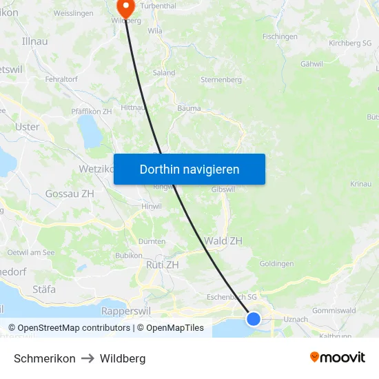 Schmerikon to Wildberg map