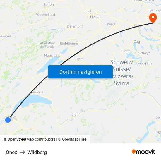 Onex to Wildberg map