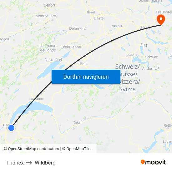 Thônex to Wildberg map