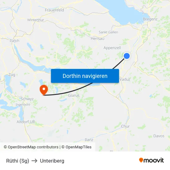 Rüthi (Sg) to Unteriberg map
