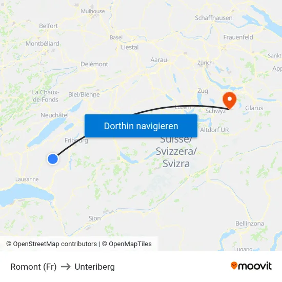 Romont (Fr) to Unteriberg map