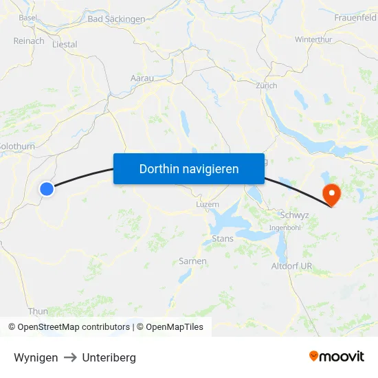 Wynigen to Unteriberg map