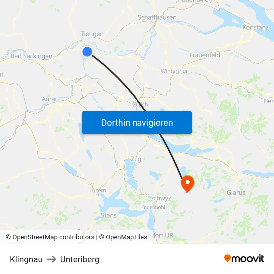 Klingnau to Unteriberg map