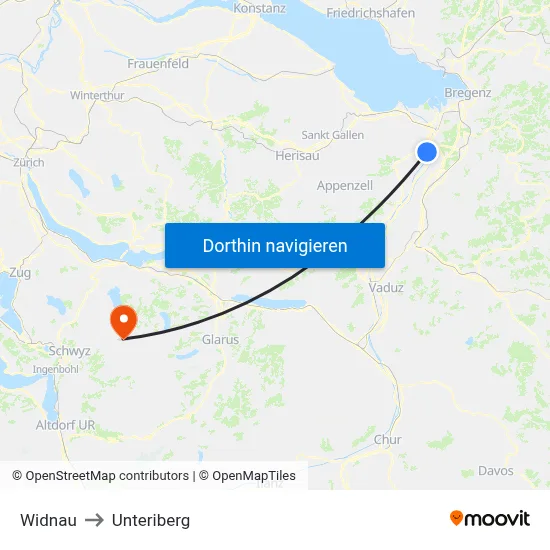 Widnau to Unteriberg map