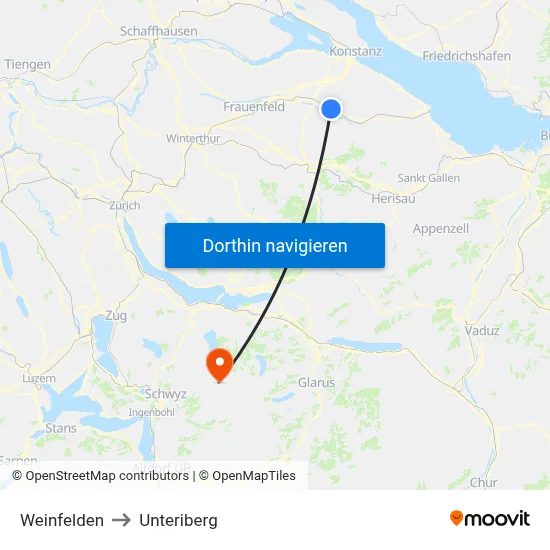 Weinfelden to Unteriberg map
