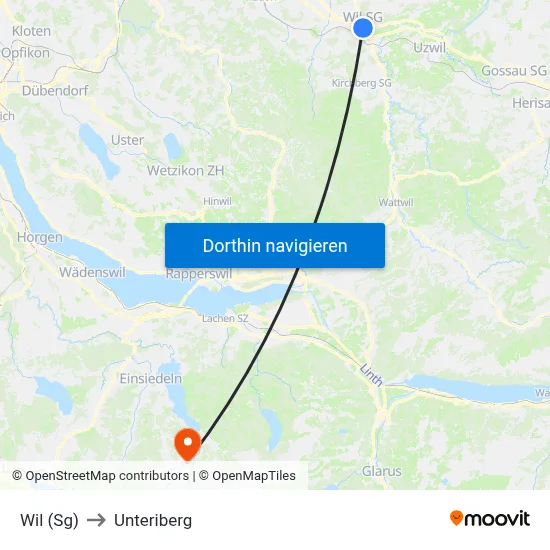 Wil (Sg) to Unteriberg map