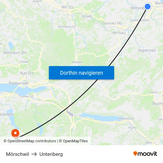 Mörschwil to Unteriberg map