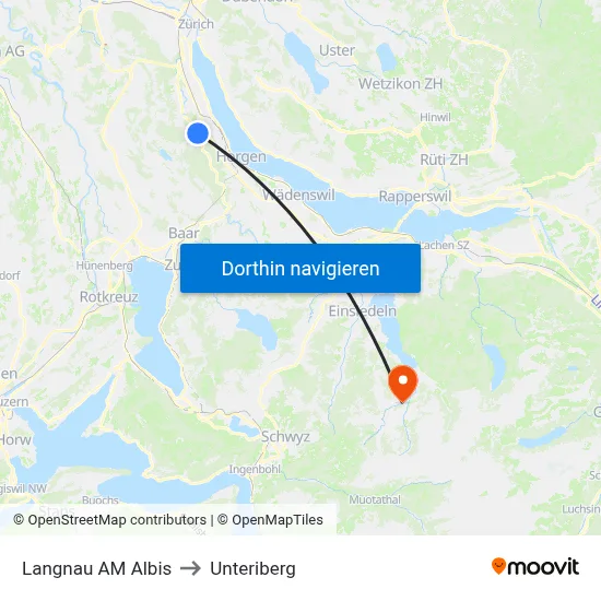 Langnau AM Albis to Unteriberg map