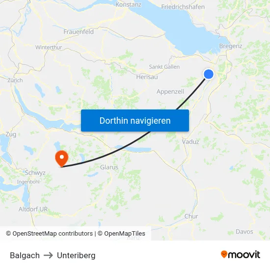 Balgach to Unteriberg map