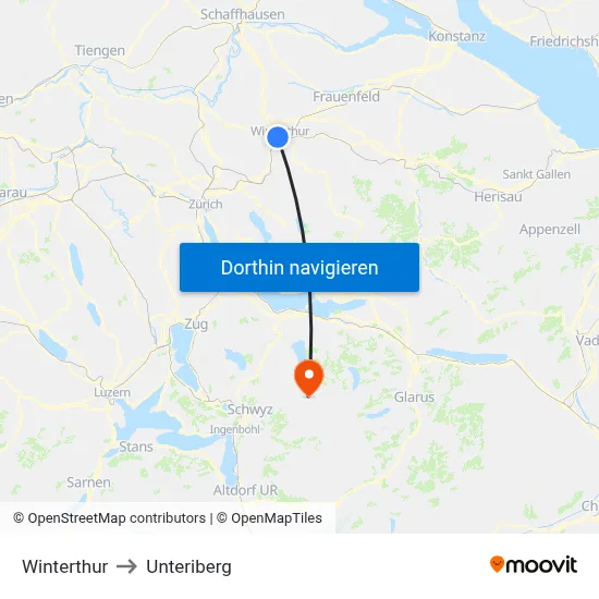 Winterthur to Unteriberg map