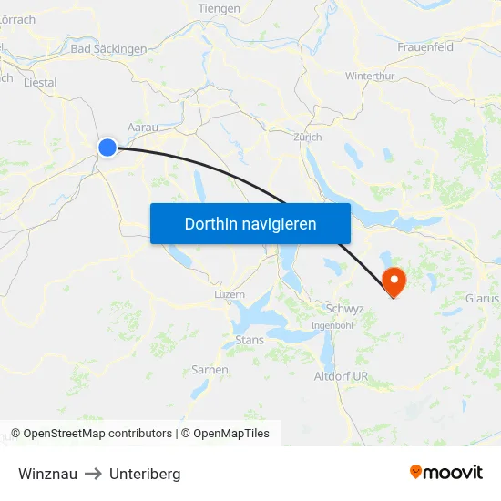 Winznau to Unteriberg map
