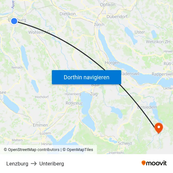 Lenzburg to Unteriberg map