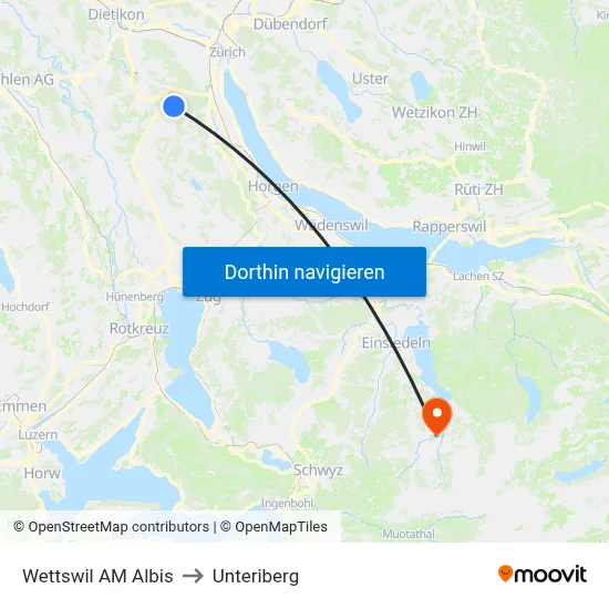 Wettswil AM Albis to Unteriberg map