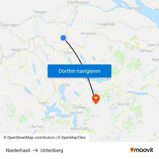 Niederhasli to Unteriberg map