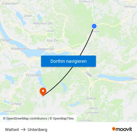 Wattwil to Unteriberg map