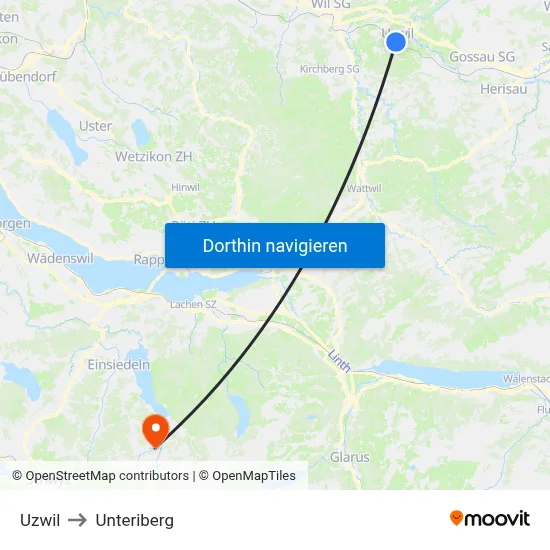 Uzwil to Unteriberg map