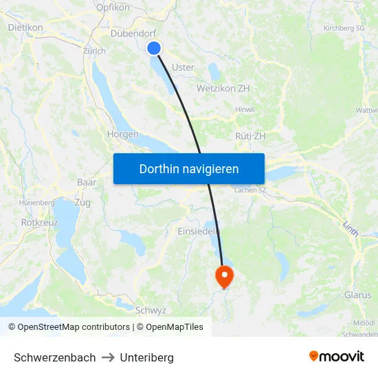 Schwerzenbach to Unteriberg map
