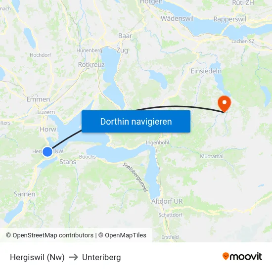 Hergiswil (Nw) to Unteriberg map