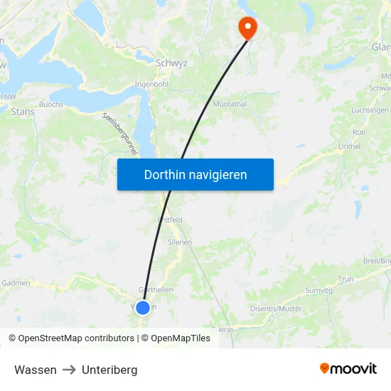 Wassen to Unteriberg map