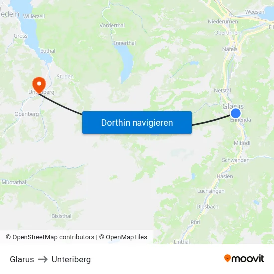Glarus to Unteriberg map
