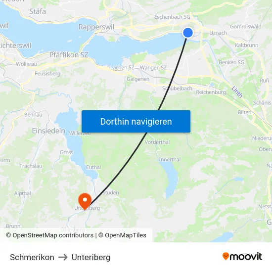 Schmerikon to Unteriberg map