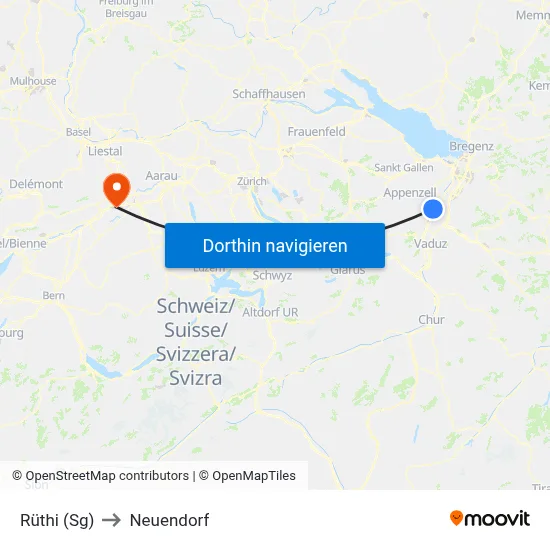 Rüthi (Sg) to Neuendorf map