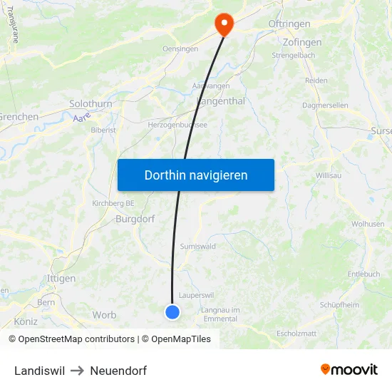 Landiswil to Neuendorf map