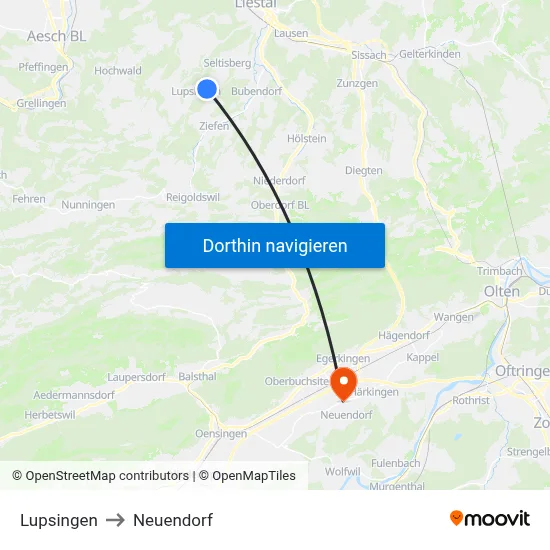Lupsingen to Neuendorf map