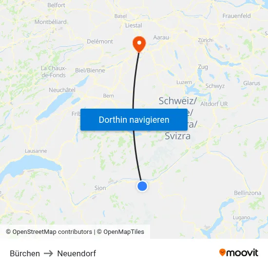 Bürchen to Neuendorf map
