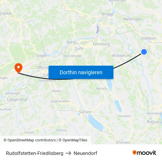 Rudolfstetten-Friedlisberg to Neuendorf map