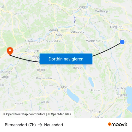 Birmensdorf (Zh) to Neuendorf map