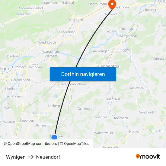 Wynigen to Neuendorf map