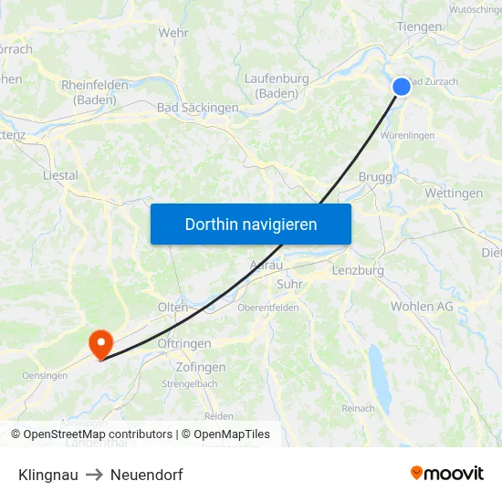 Klingnau to Neuendorf map