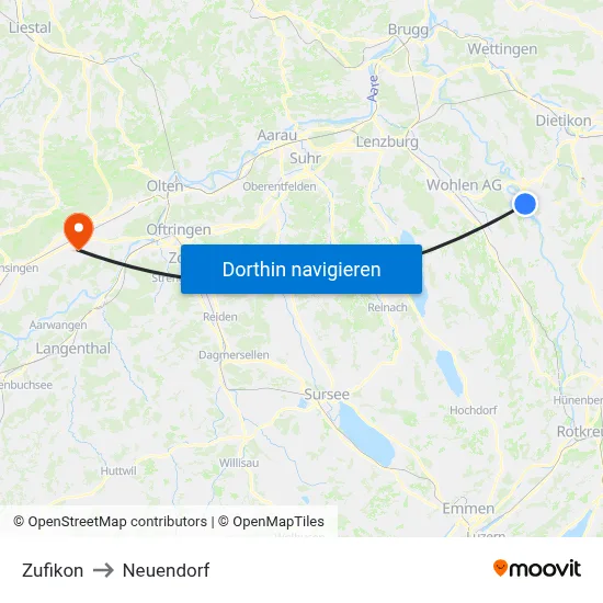 Zufikon to Neuendorf map