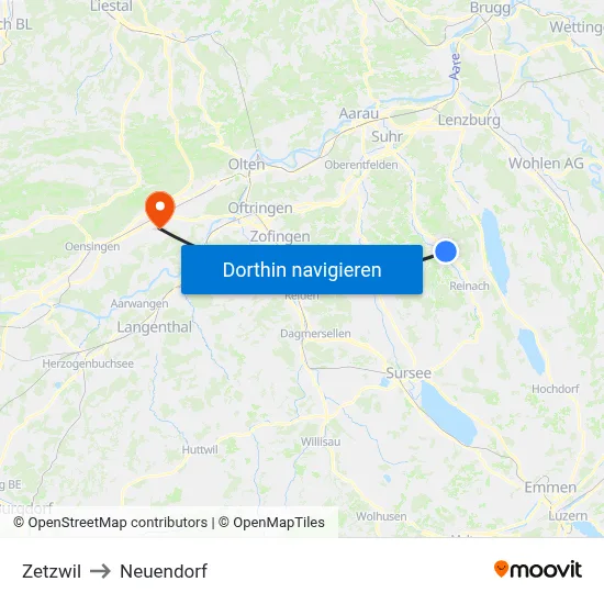 Zetzwil to Neuendorf map