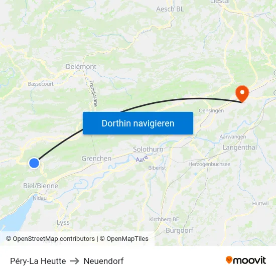 Péry-La Heutte to Neuendorf map