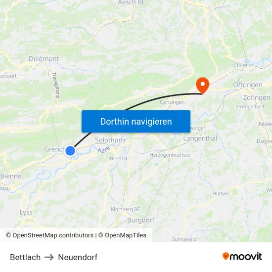 Bettlach to Neuendorf map