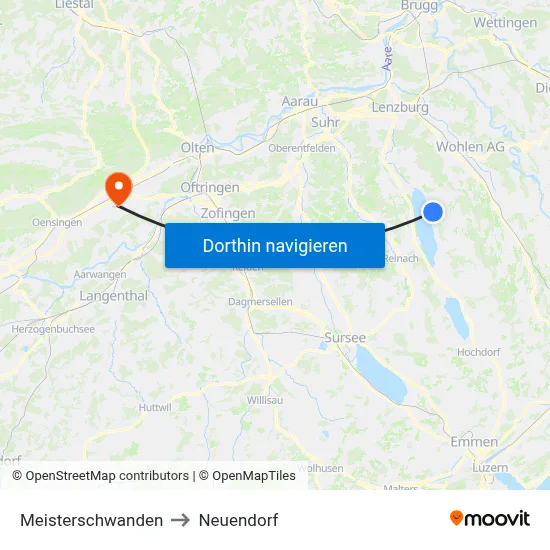Meisterschwanden to Neuendorf map