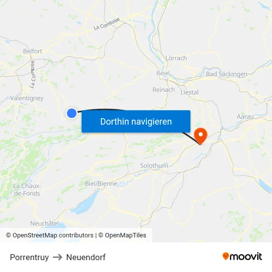 Porrentruy to Neuendorf map