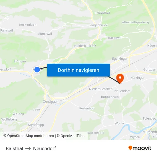 Balsthal to Neuendorf map