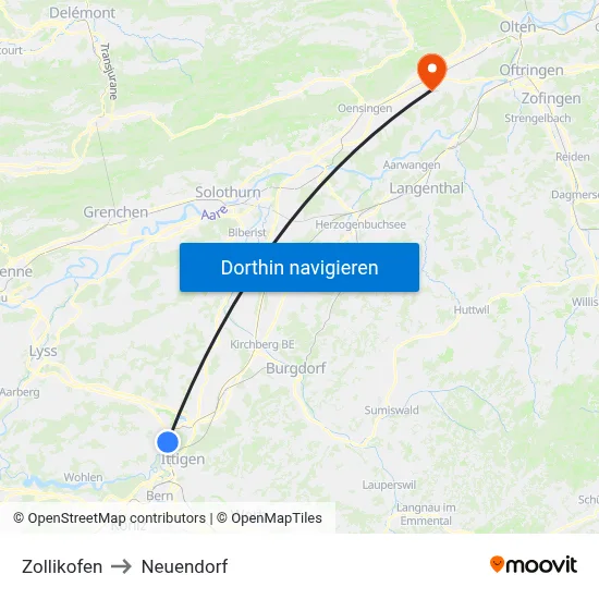 Zollikofen to Neuendorf map