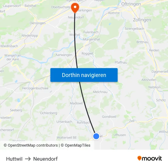 Huttwil to Neuendorf map