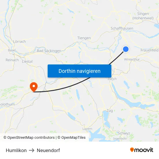 Humlikon to Neuendorf map