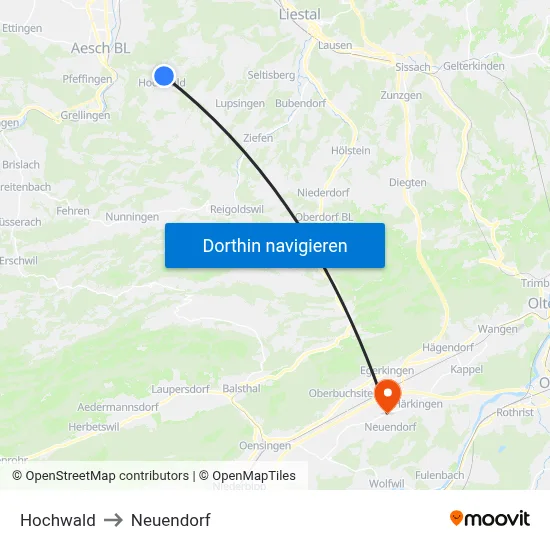 Hochwald to Neuendorf map
