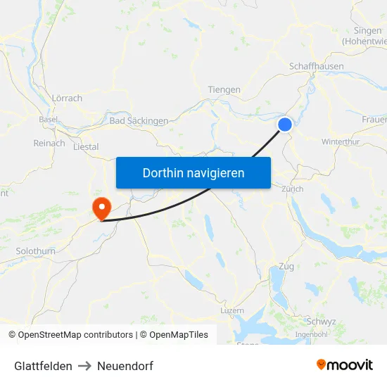 Glattfelden to Neuendorf map