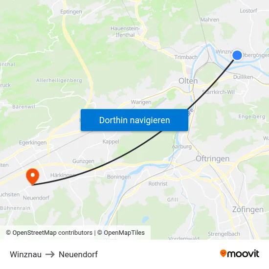 Winznau to Neuendorf map